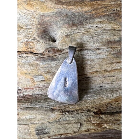 Sterling Silver Triangle Pendant With Multicolor Stone & Rope Detail 7.59g - Picture 7 of 8